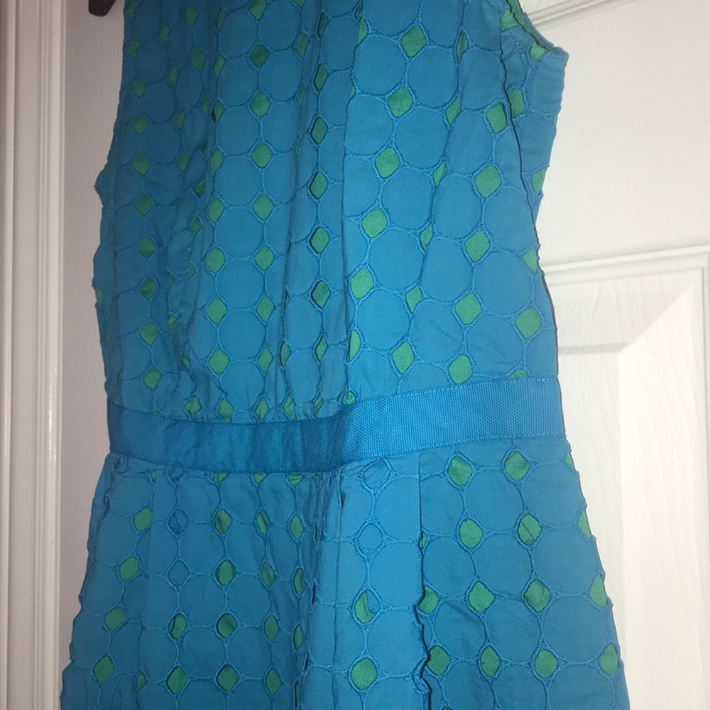 LOFT turquoise/green A-line eyelet mini dress, size 2 - Picture 6 of 7